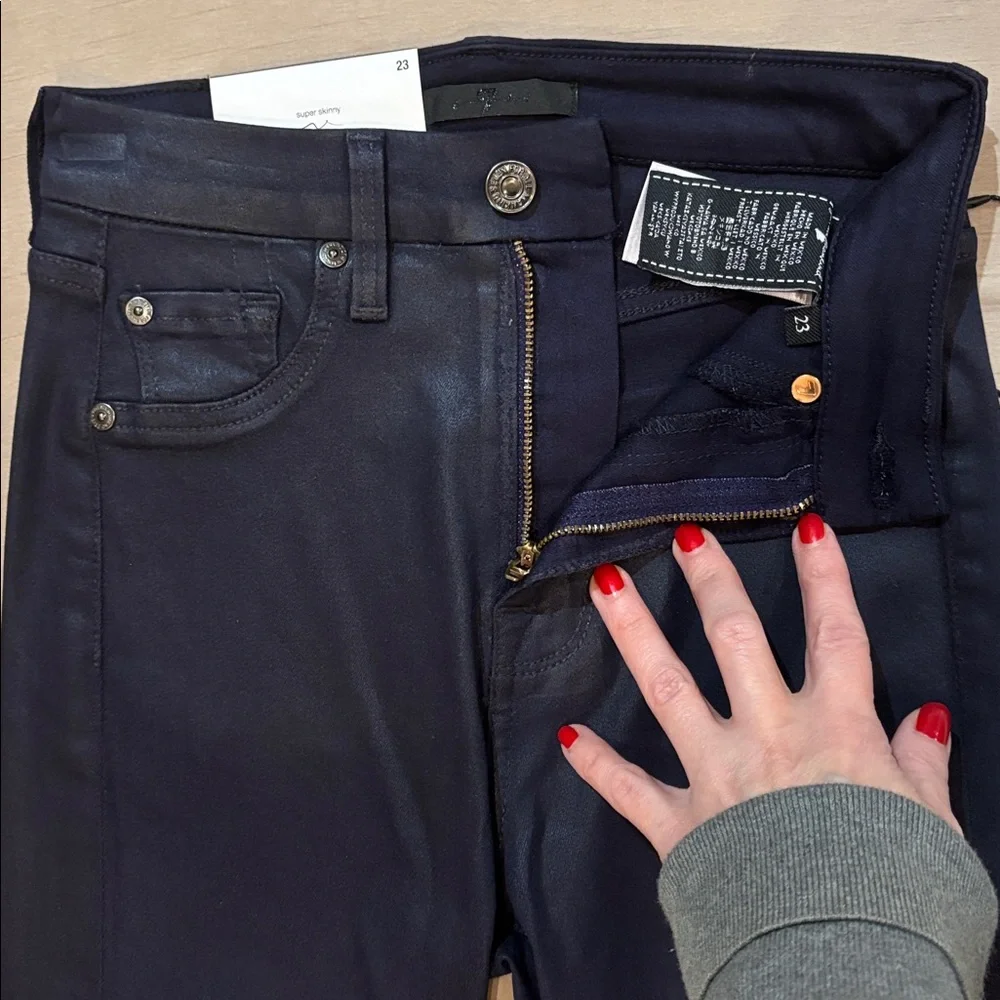 7 for all mankind coated cotton blend high waist ankle super skinny jeans sz.23